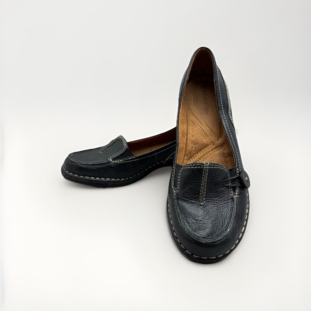Naturalizer Black Leather Sharon Slip On  Sz 8M Wedge Heel Rubber Soles